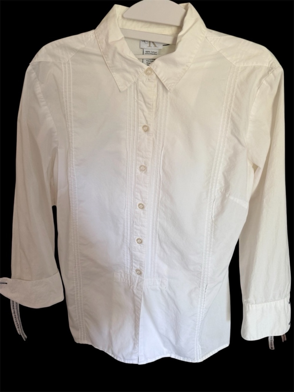 Calvin Klein White Button-Up Shirt 3/4 sleeve w/dainty ties Sz. S/P